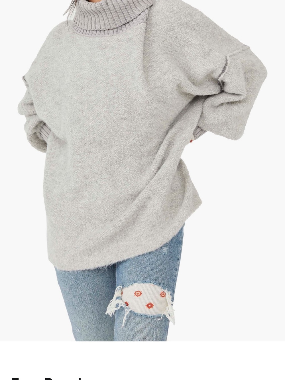 Free People Light Grey Chunky Turtleneck Sweater